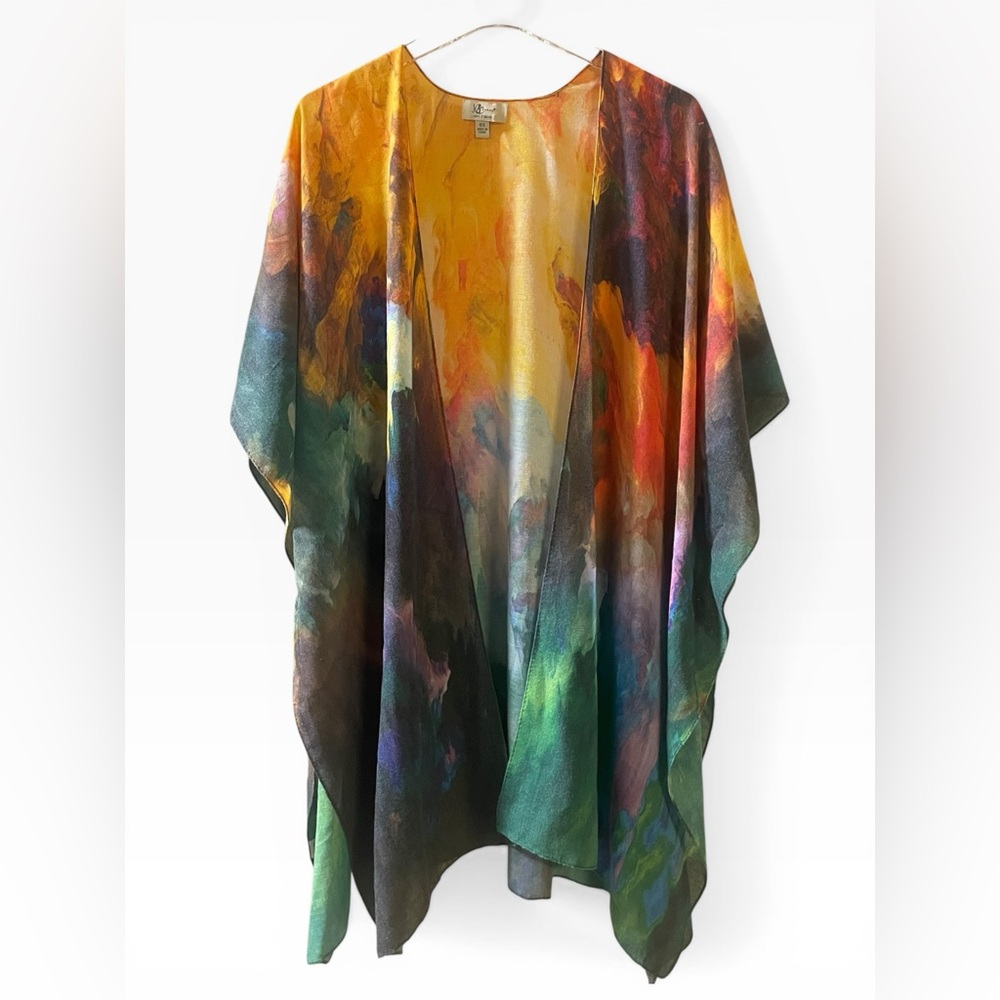 Just Classic Sunny Kimono Cardigan Watercolor Mountain Boho One Size 100% Cotton - Picture 6 of 11